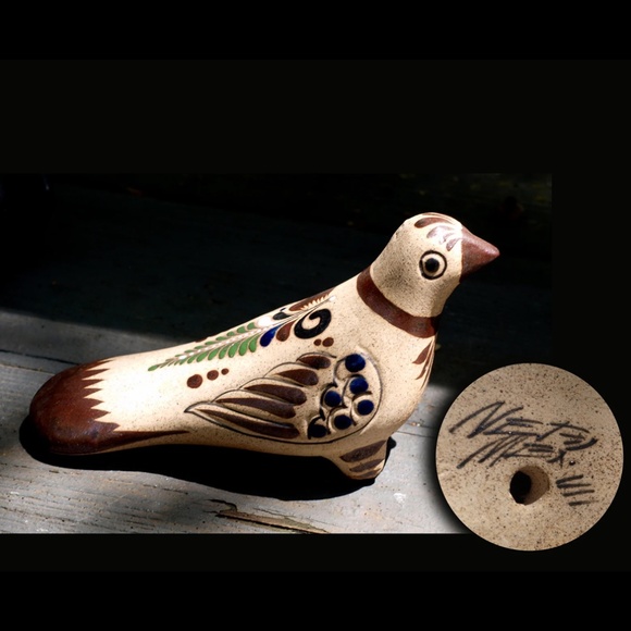Signed Mexico Folk Art, Handmade Terra Cotta, Ceramic Bird Sculpture, Figurine, - Picture 1 of 7